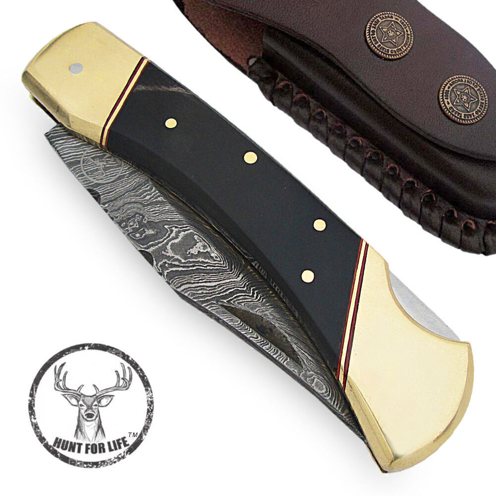 Lockback Folding Knife 9″ Steel Blade Black Pocket Knife for Hunting, Camping