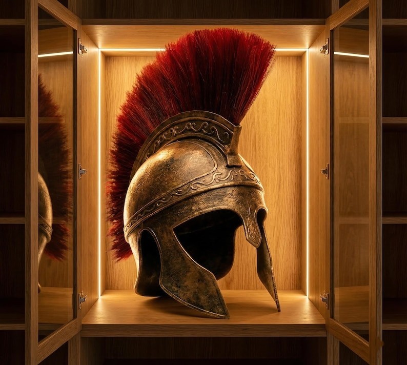 New Odysseus Ancient Greek Spartan Helmet with Red Crest Halloween LARP Costumes