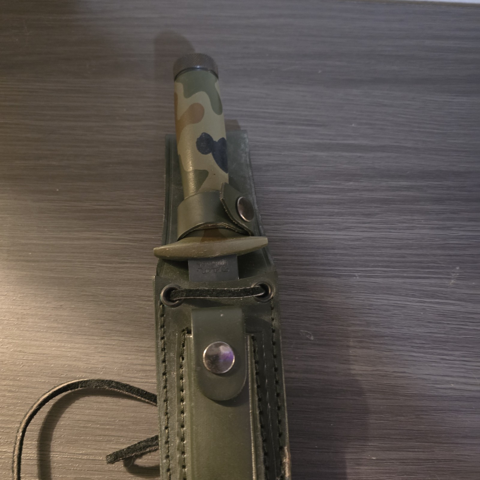 Valor 440 Stainless Fixed Blade Knife Clip Point Combo Edge Black Camo w/ Sheath