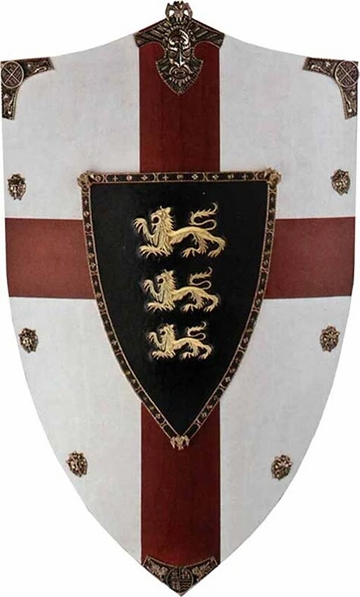 Art Gladius Richard Lion Heart Shield Wood With Brass Finish Metal Accents 872