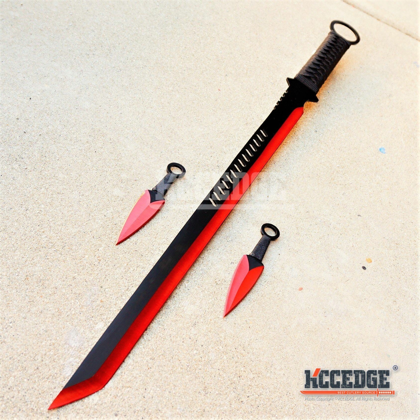 27″ Ninja Sword TANTO BLADE Machete w/ 2 Knife Full Tang BLACK KATANA