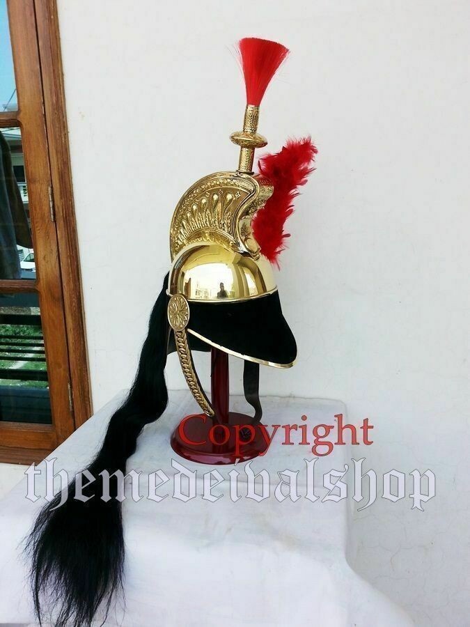 Brass French Cuirassier Officer’s Helmet Napoleon Style Helmet W/ Plume Red Gift