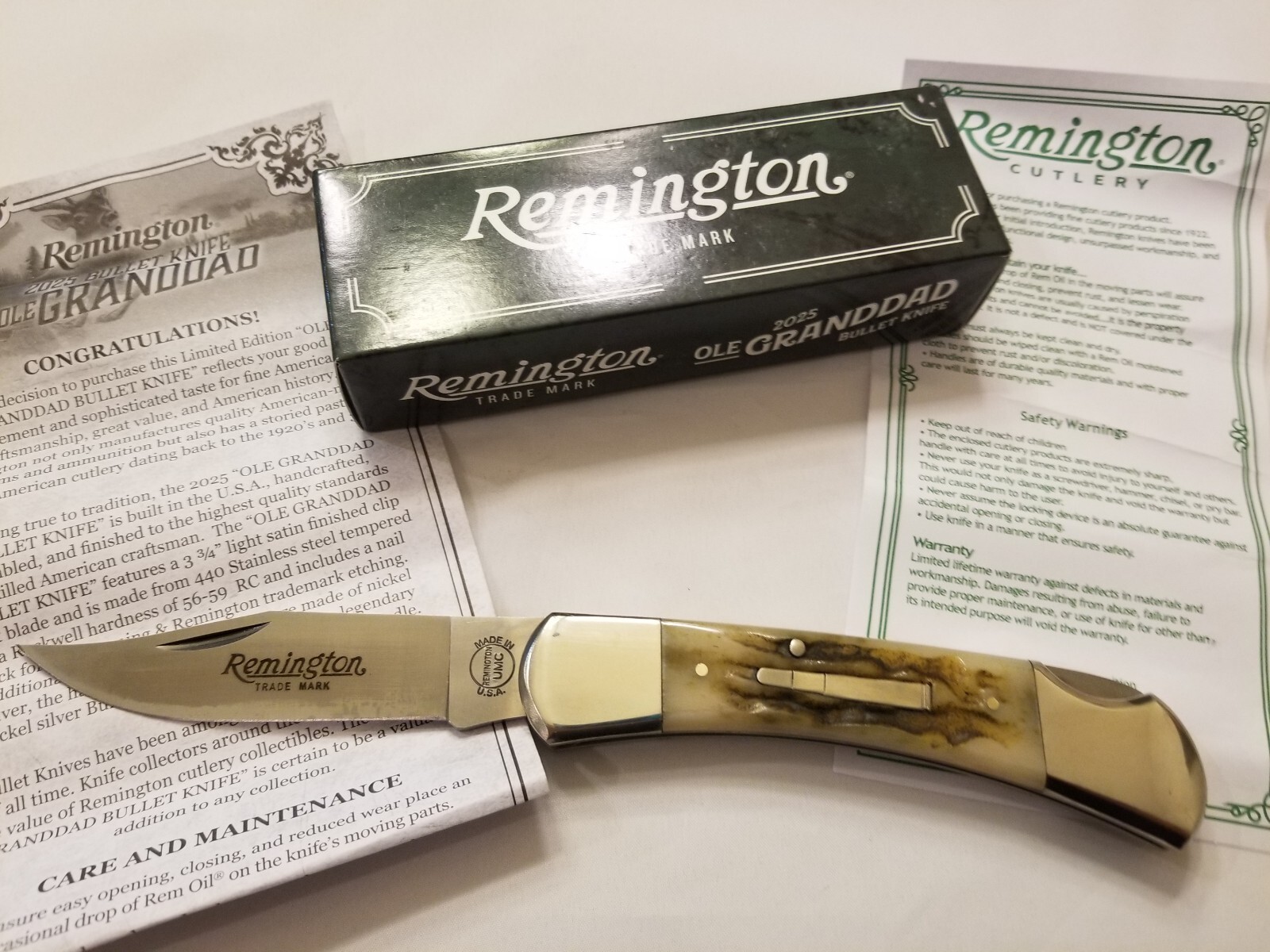 REMINGTON 2025 BULLET KNIFE – OLE GRANDDAD BULLET KNIFE #R1105 – NIB – USA MADE