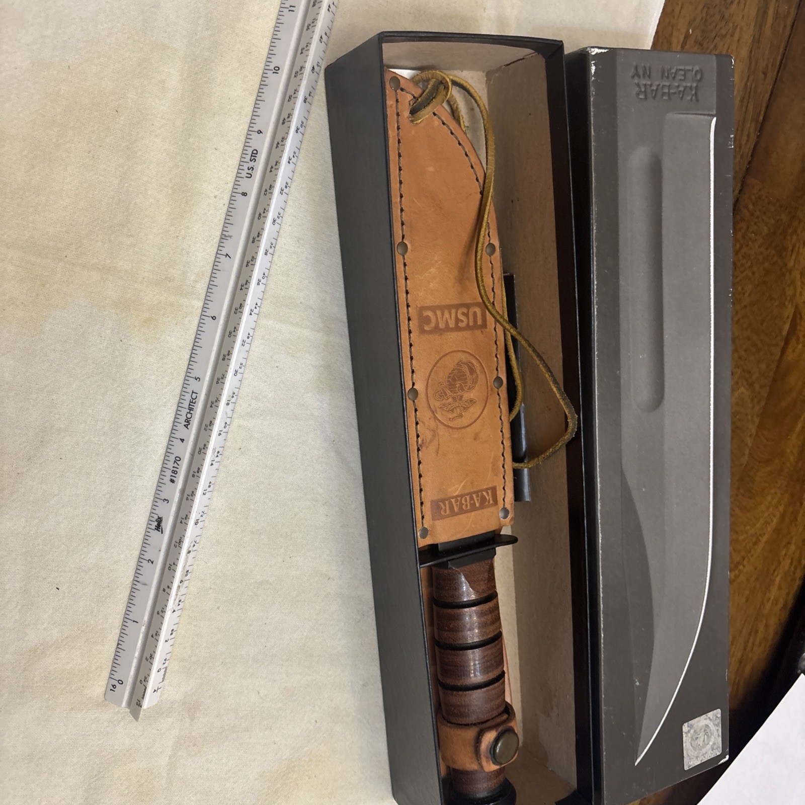 KaBar 1217 Fighting/Utility Knife USMC Leather Sheath Straight Edge