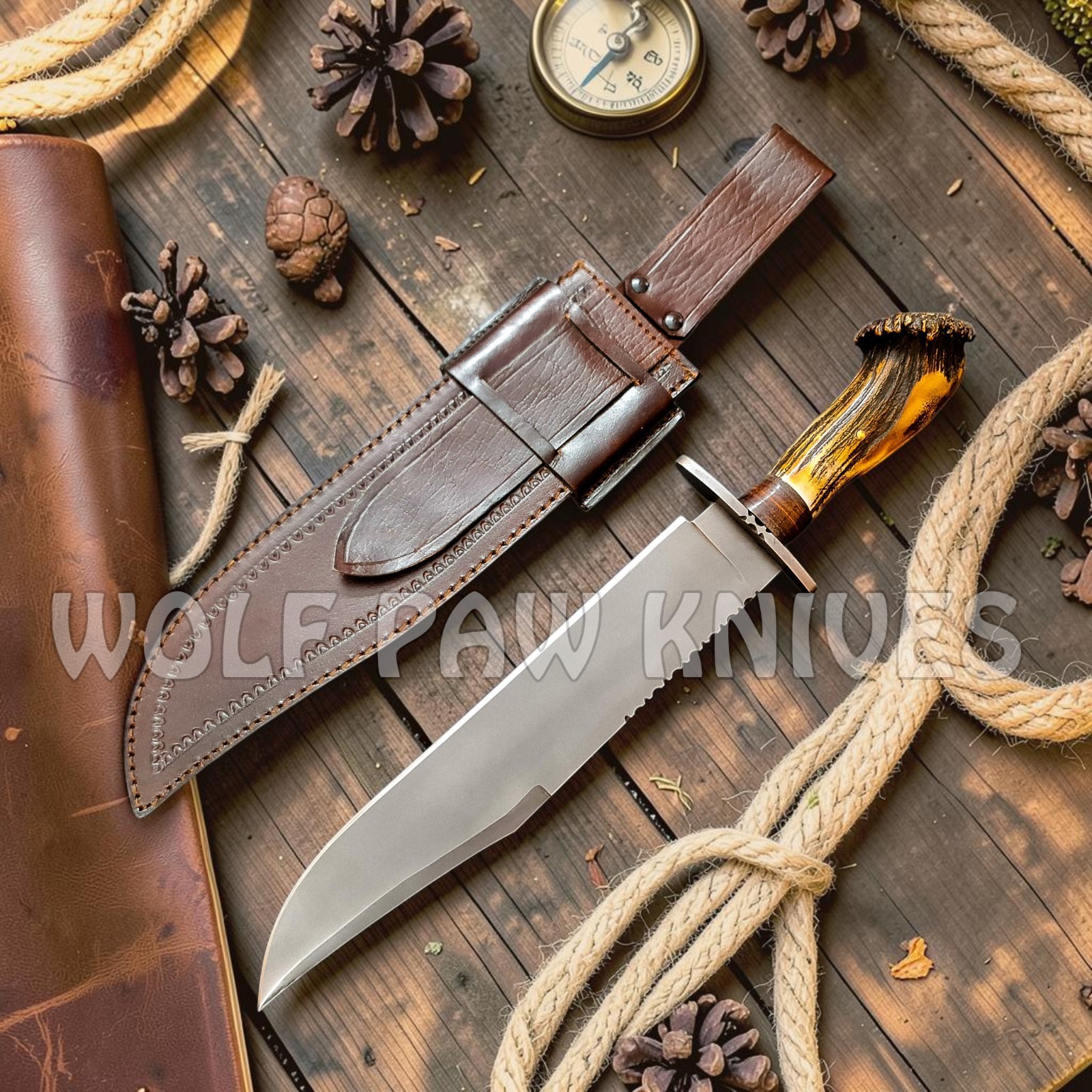 Handmade Hunting Bowie Knife | Carbon Steel Blade with Stag Antler Duty Paid USA