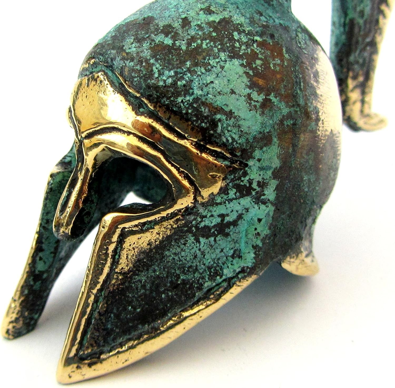 Historic Bronze Spartan Helmet Replica – Handcrafted with Oxidized Green Gold
