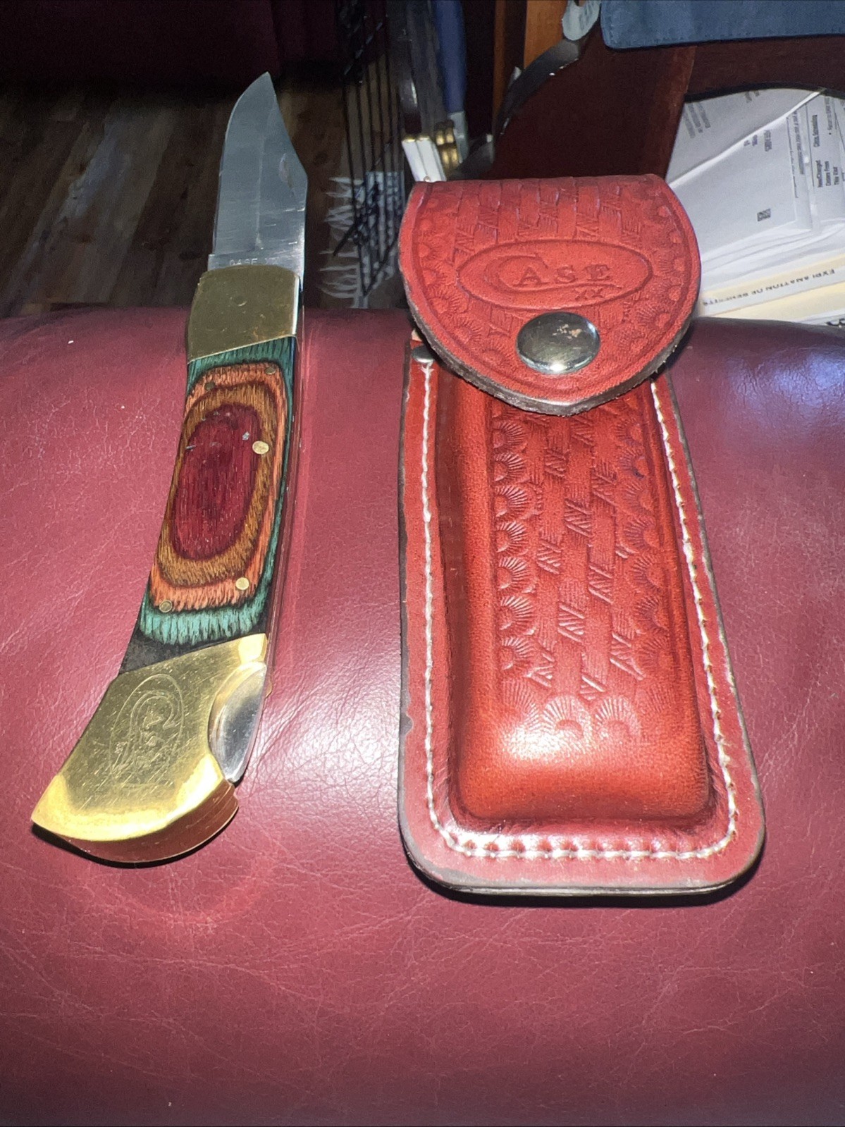 Very Rare Case XX Lock Blade 2159-LSSP Folding Knife, Sheath & Box Number 177
