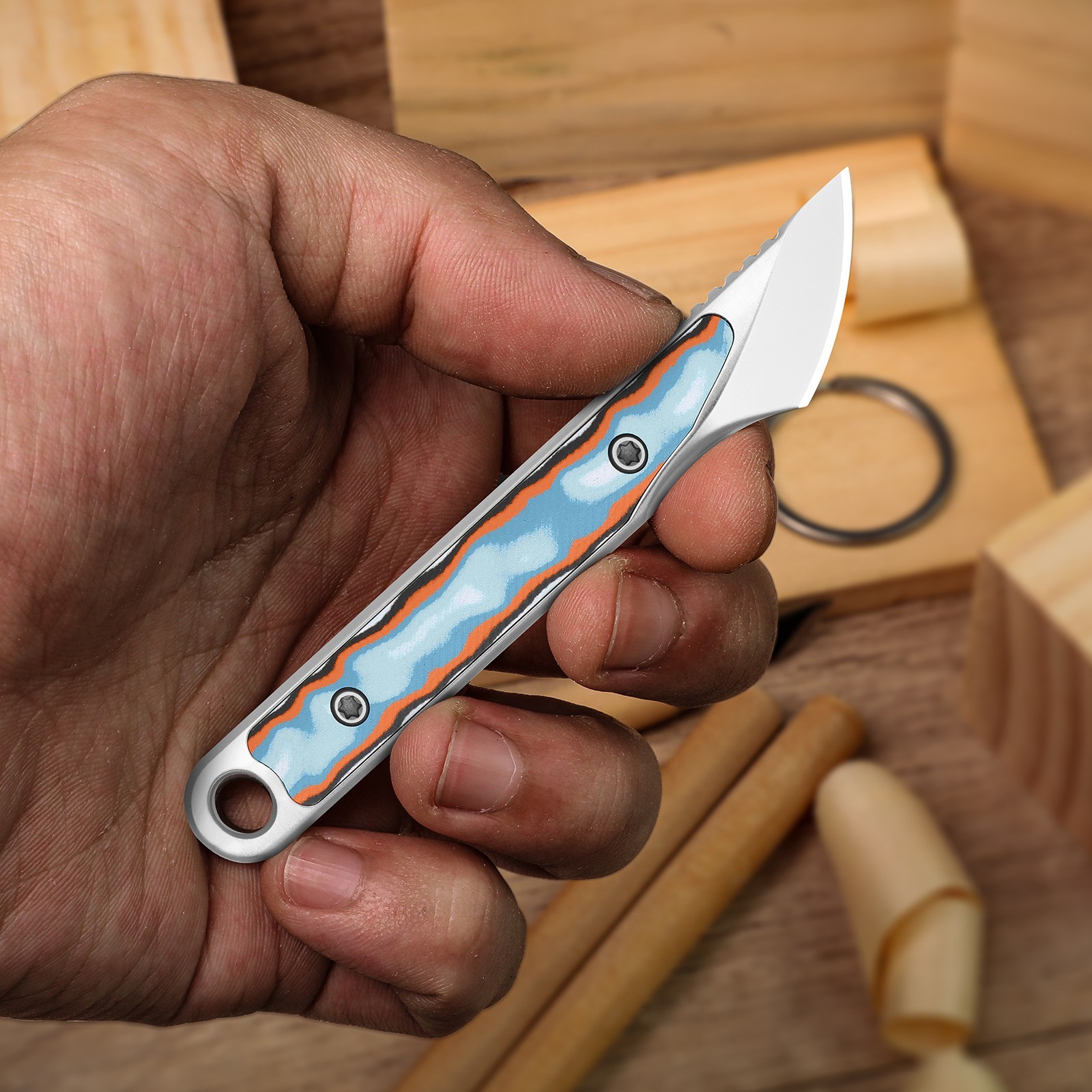 Kizer Cannoli Keychain Fixed Knife AUS-10 Blade Micarta Handle + Sheath 1089A1