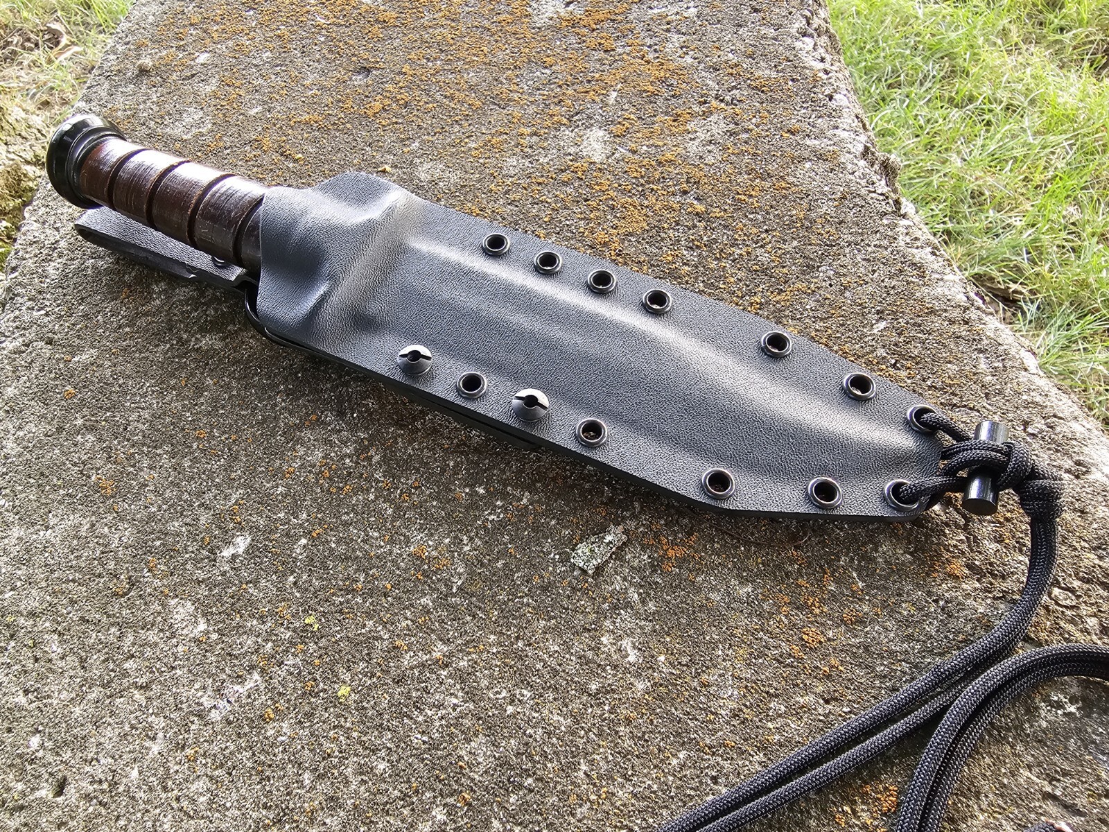 KA-BAR USMC Custom Kydex Sheath, PANCAKE, DANGLER, Mini Firesteel, Paracord(Blk)