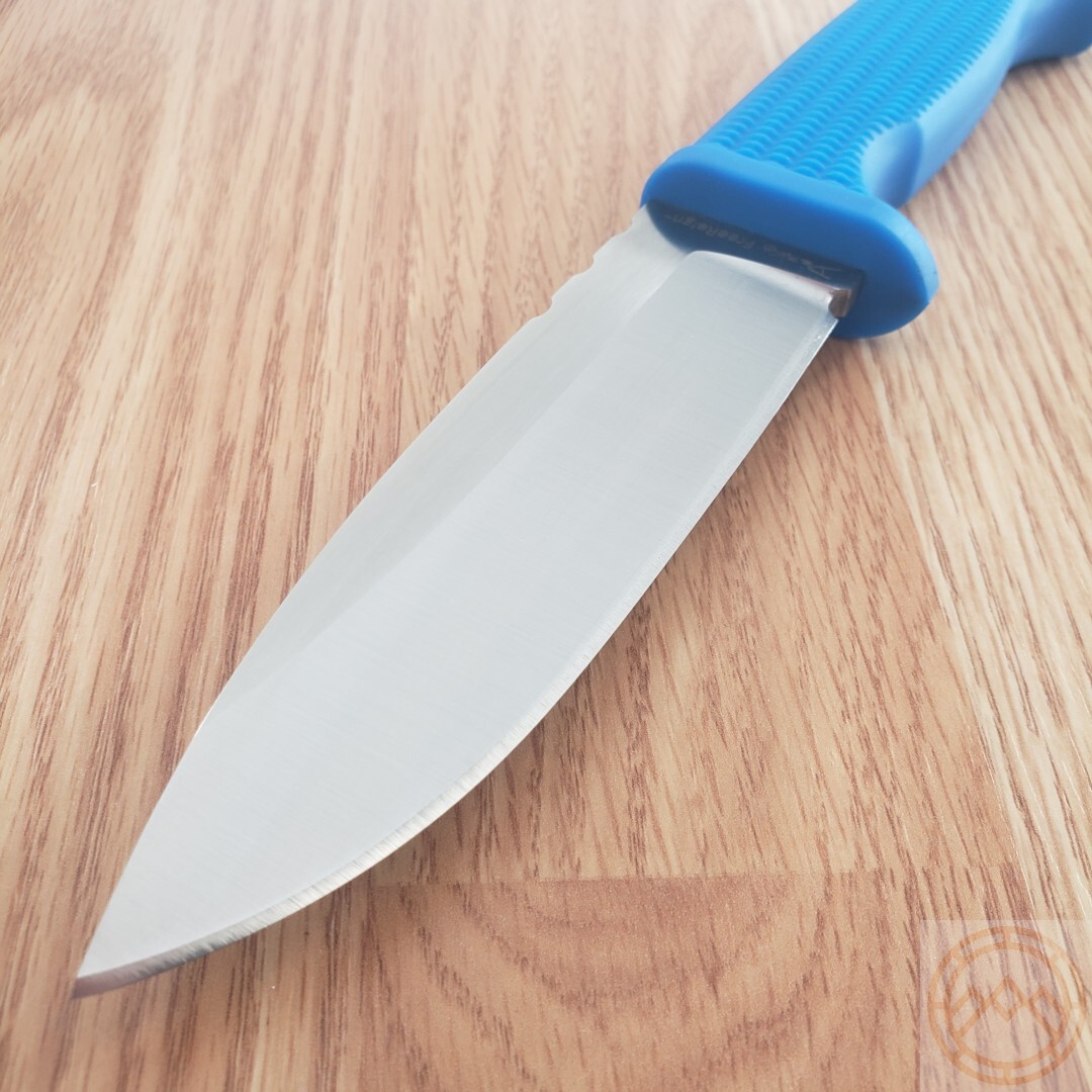 Demko Fixed Knife 5″ AUS-10A Steel Drop Point Blade Blue Checkered Rubber Handle