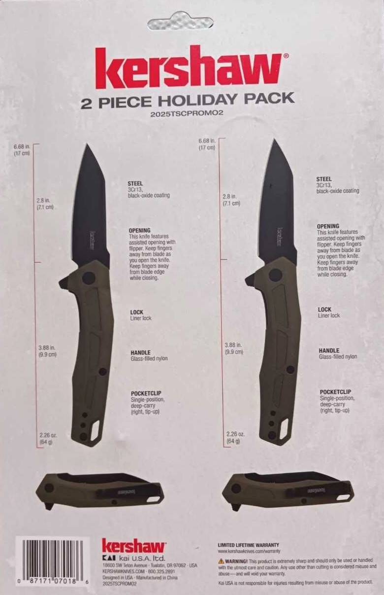 KERSHAW KS7018 2 PC OD Green Spring Open Assisted Tactical Folding Pocket Knife