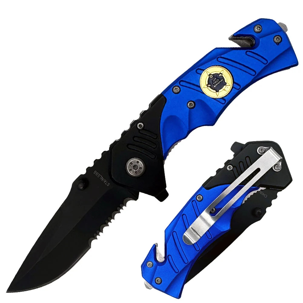 KN 1592-BL 4.5″ Blue & Black Metal Rescue Outdoor Camping Tool Multifunctional F