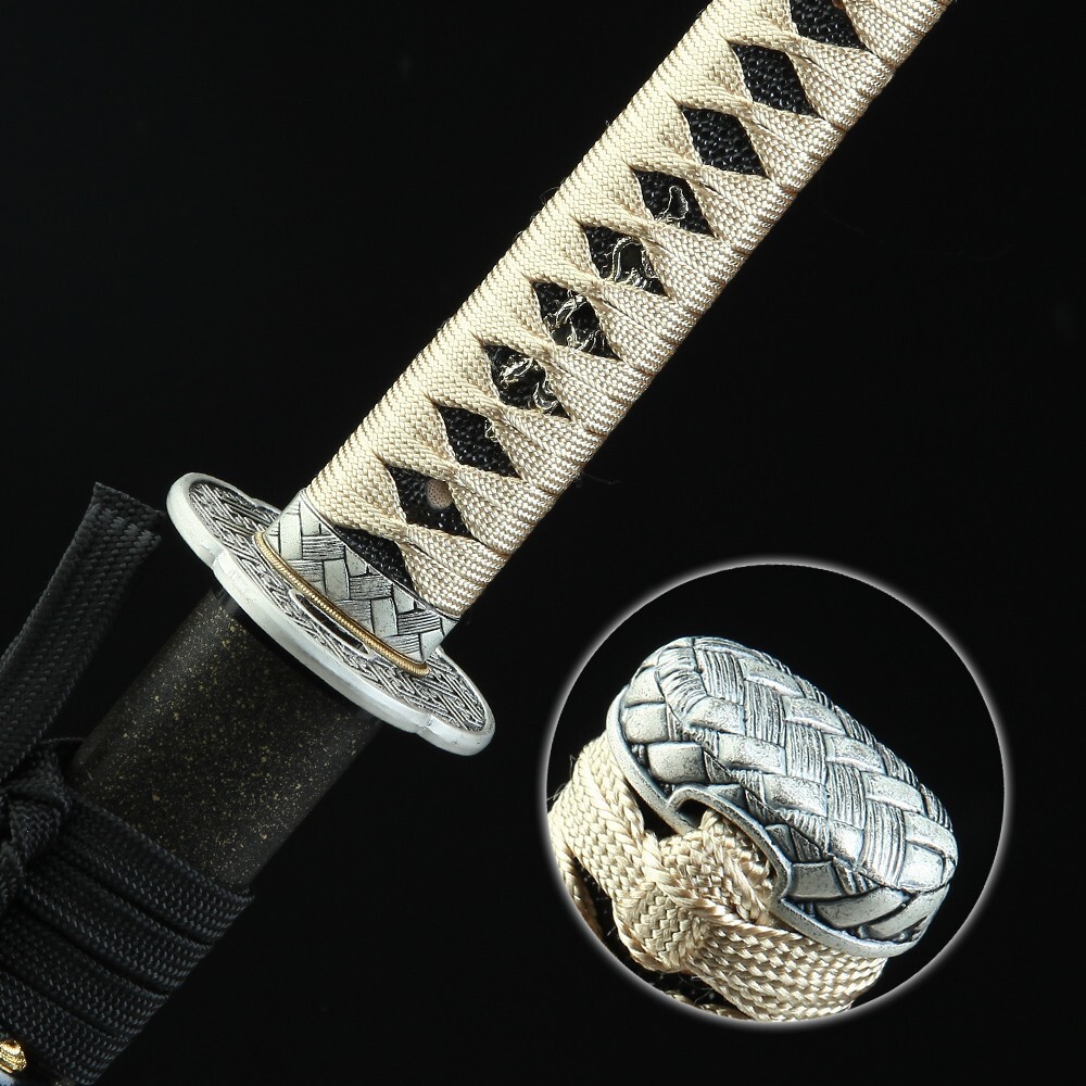 Cream Yellow Handmade Katana Clay Tempered T10 Steel Hamon Sharp edge Swords