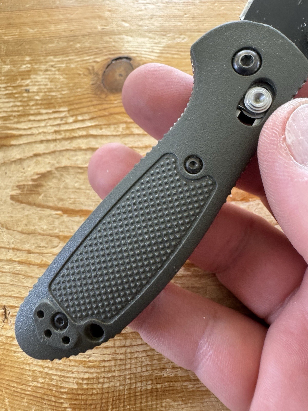 Benchmade Mini Griptilian 556 Mel Pardue 154CM OD Green Handle Knife Plain Edge