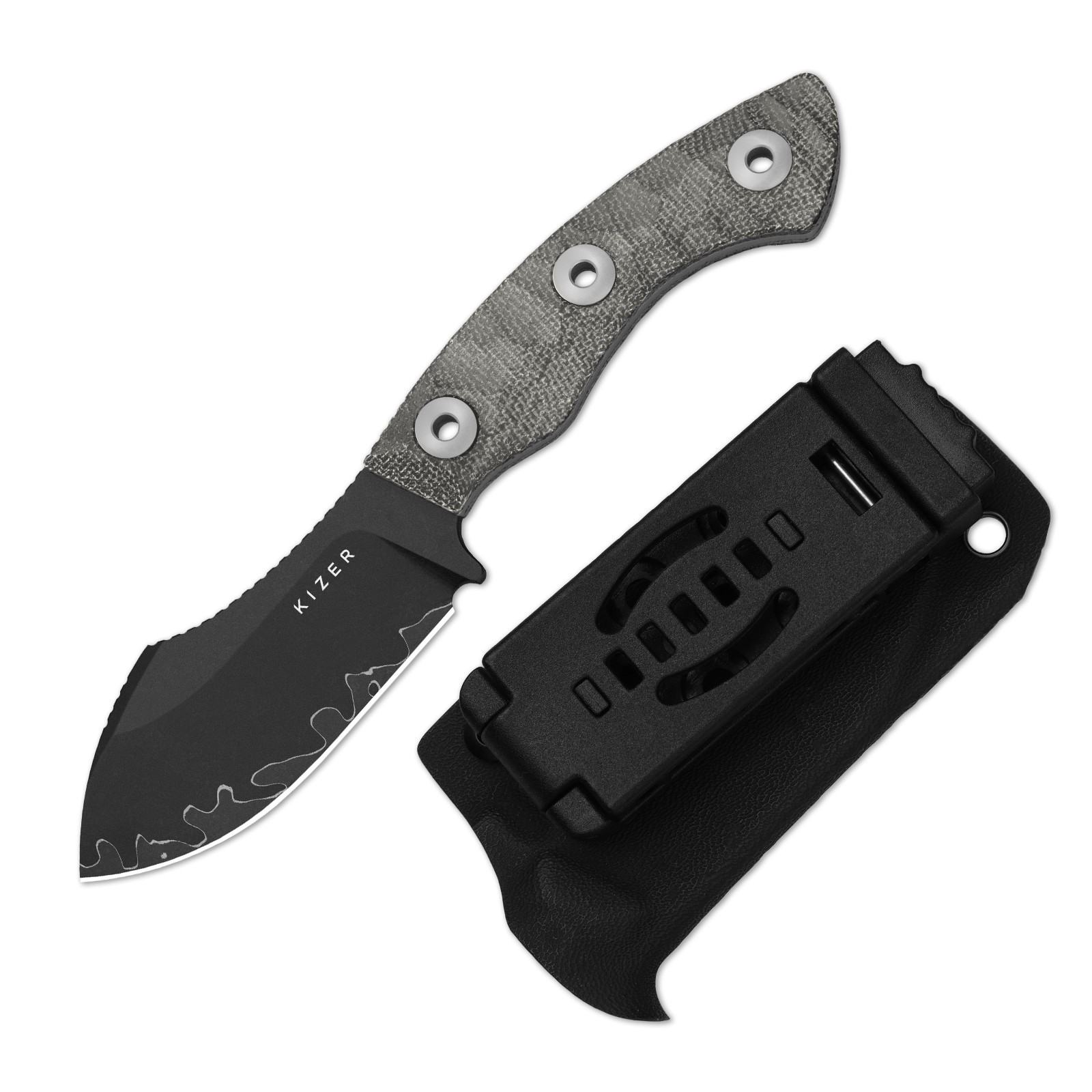 Kizer Rook Fixed Knife 3-layer Composite Steel Blade Micarta Handle With Sheath