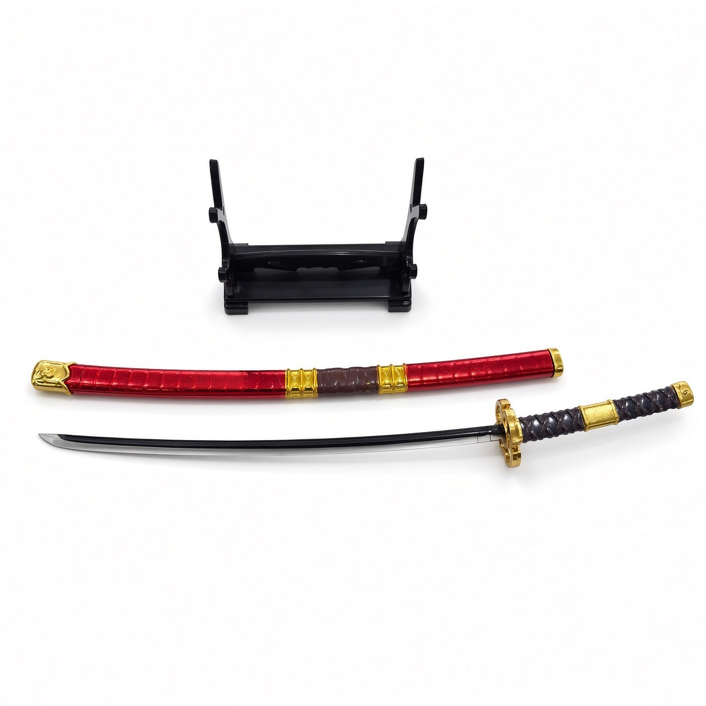 Mini Decorative Katana Sword with Red Scabbard & Stand – ~9.5″ Display Piece
