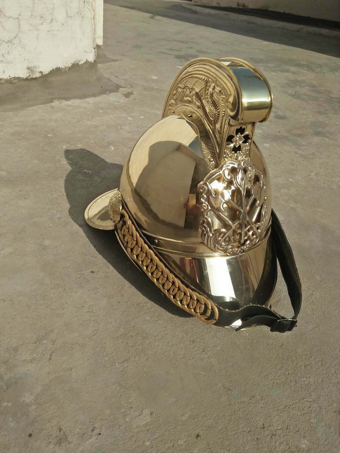 Brass Medieval Napoleonic French Cavalry Fire Brigade Helmet, Brass Helmet Gift
