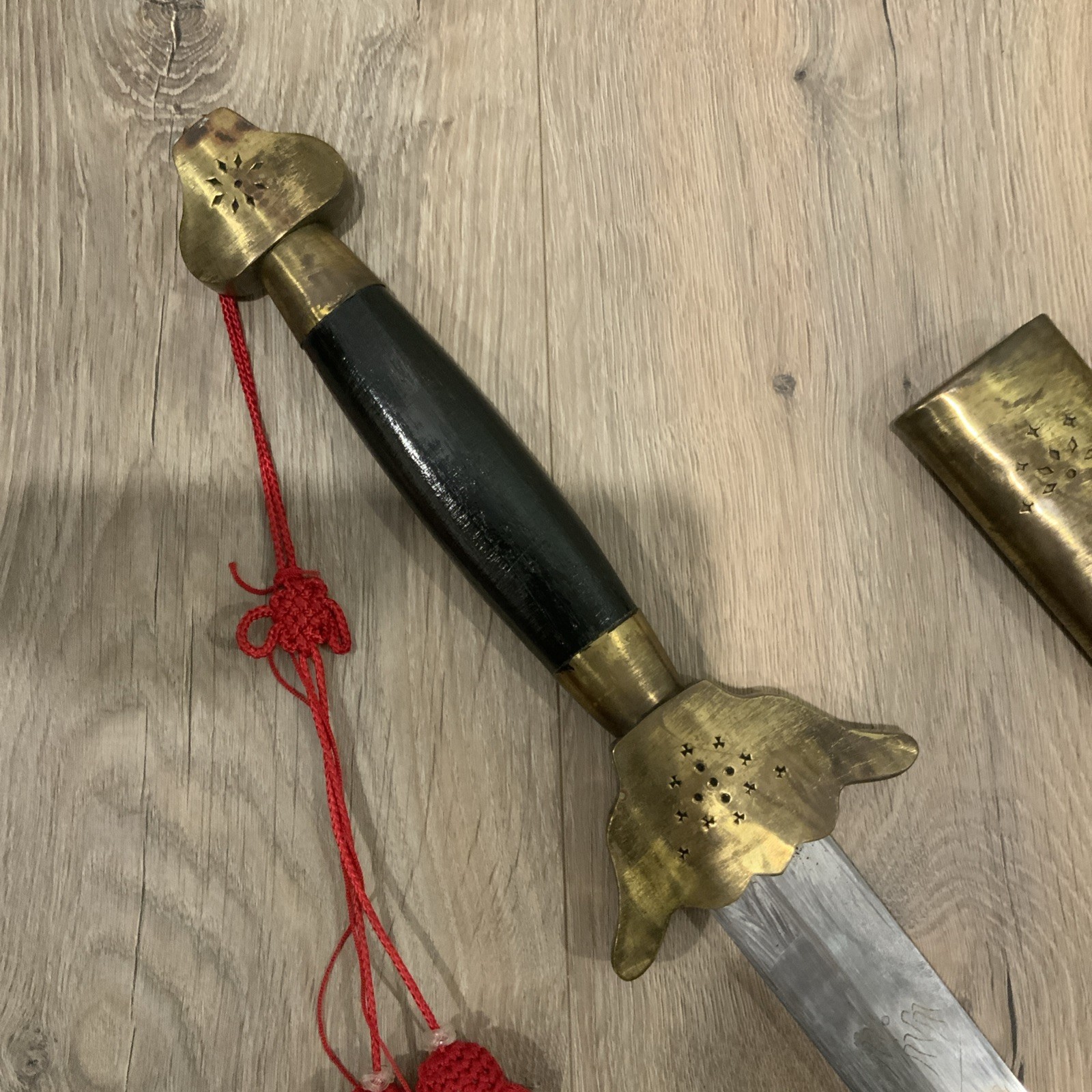 Chinese Sword Jian With Wooden Scabbard and Brass Fittings Tai Chi Kung Fu Wushu