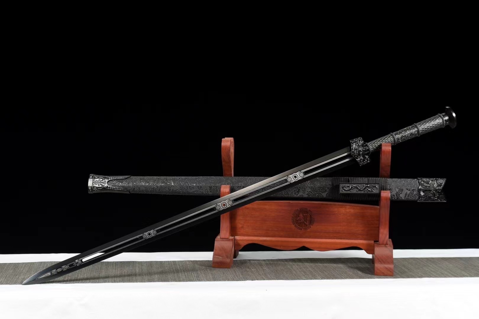 43»Black Dragon Chinese Han Dynasty Jian 1095 Steel Double Edge Straight Sword