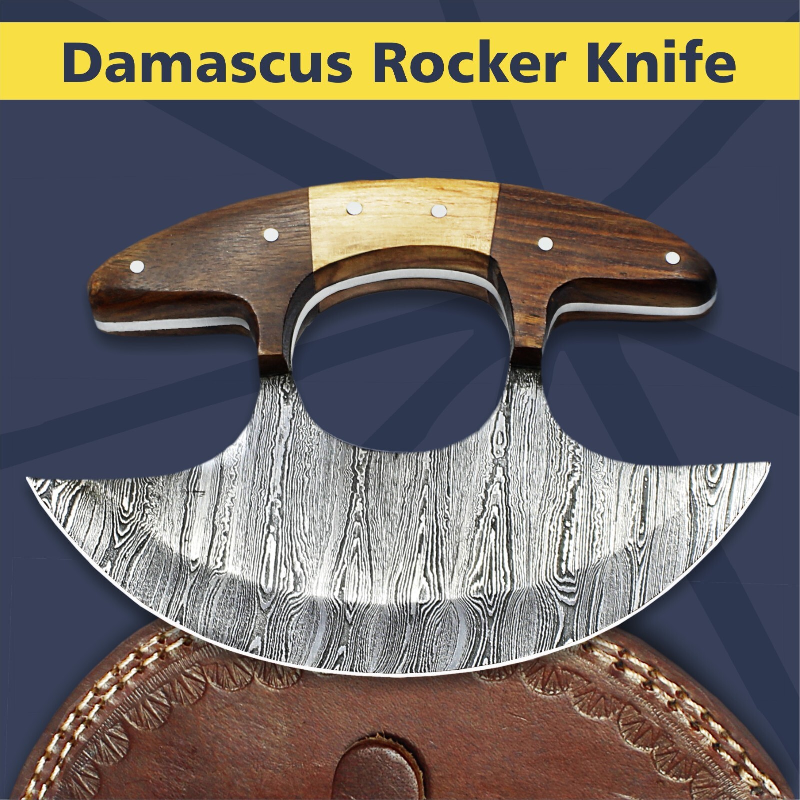 SHARDBLADE Alaskan Ulu Knife W/Sheath, HAND FORGED 5.8″ Damascus Steel Pizza Cut