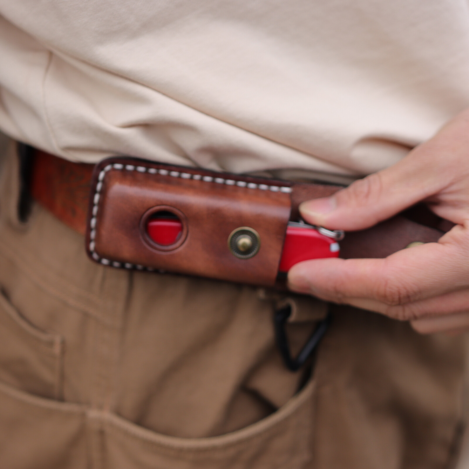 TOURBON Leather Folding Knife Sheath Pocket Knives Case Belt Clip on Pouch