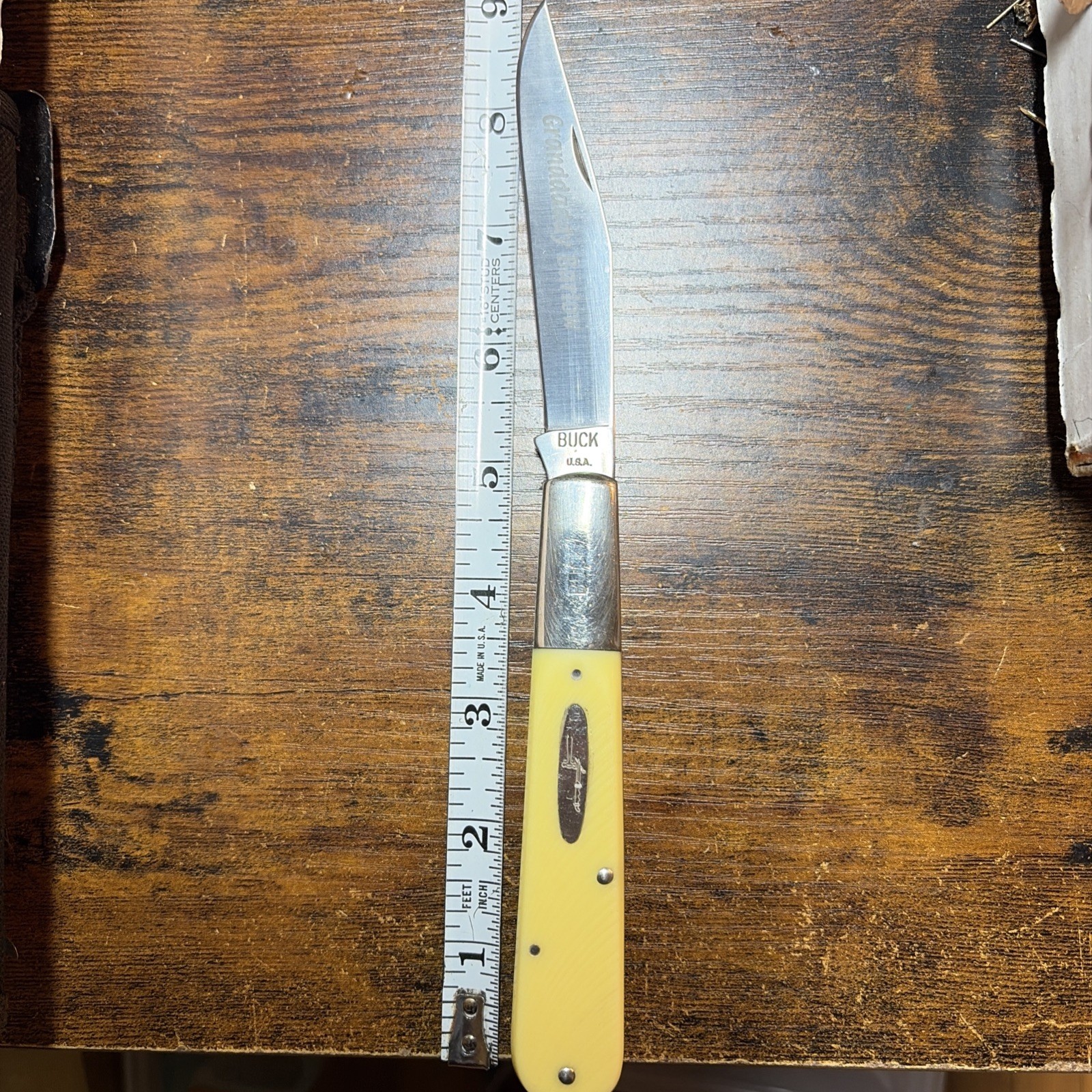 Buck Granddaddy Yellow Barehead Barlow USA -etched Blade -331-1 Of 900