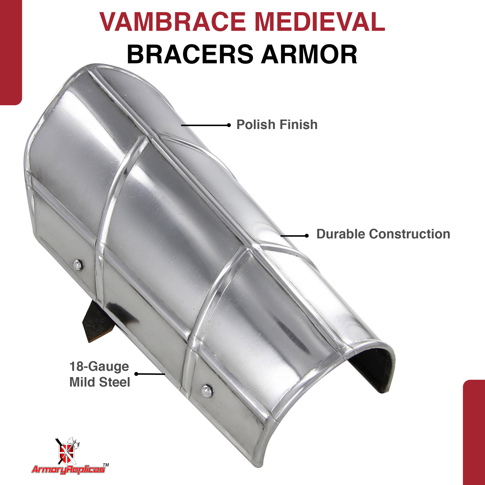 Medieval Bracers 18G Steel Vambrace Set | Siege Warfare Arm Armor for LARP SCA