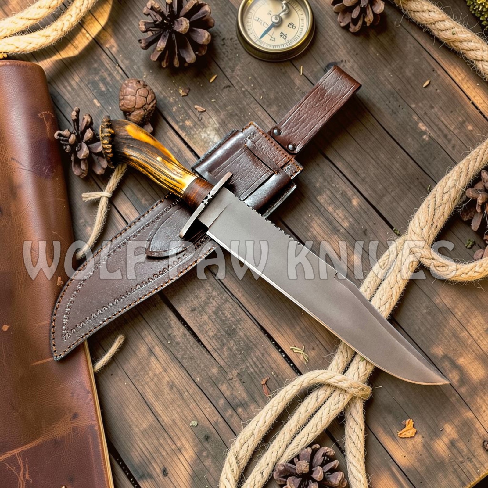 Handmade Hunting Bowie Knife | Carbon Steel Blade with Stag Antler Duty Paid USA