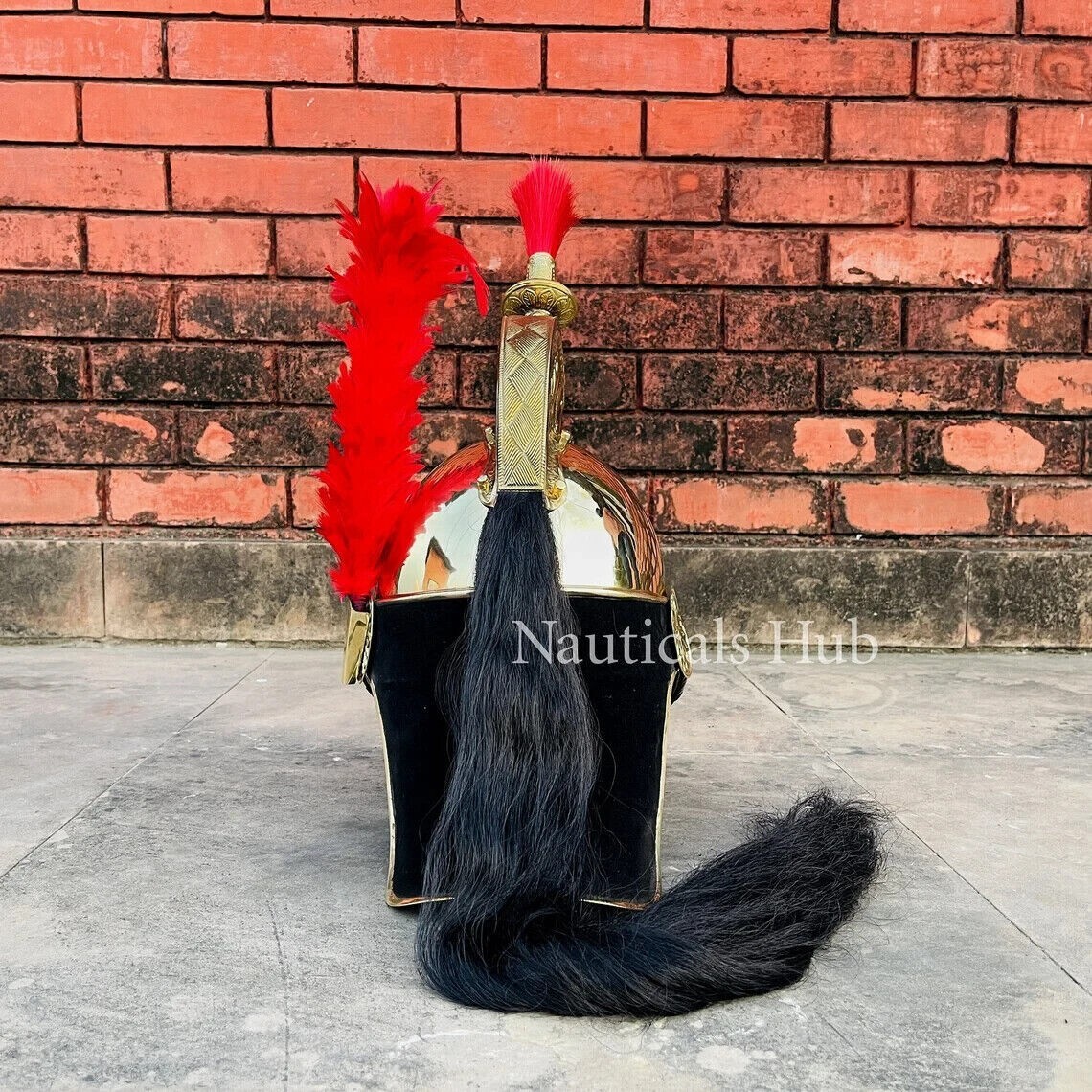Pickelhaube Napoleon Helmet With Long Black Golden,Black Brass French Cuirassi