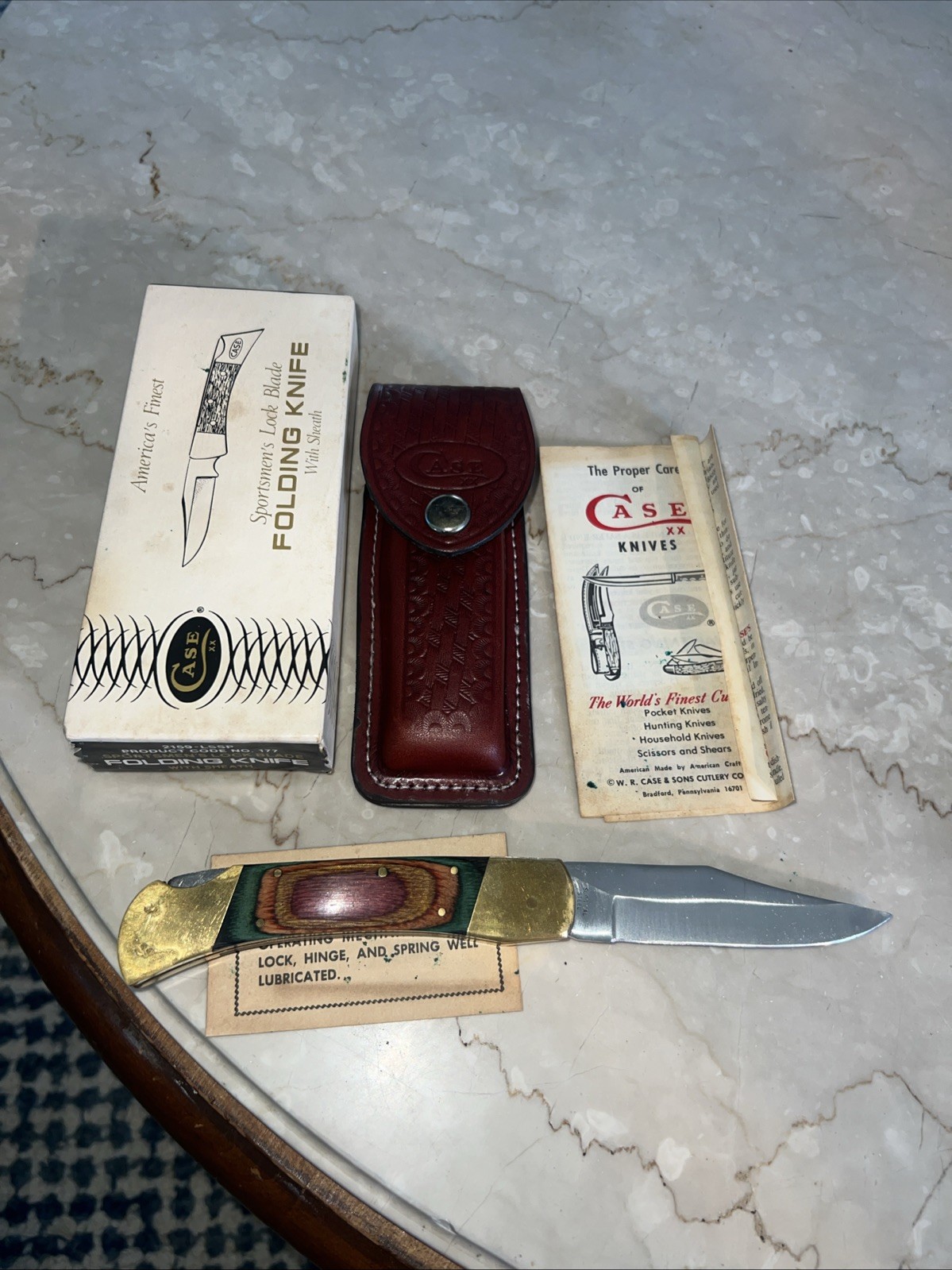 Very Rare Case XX Lock Blade 2159-LSSP Folding Knife, Sheath & Box Number 177