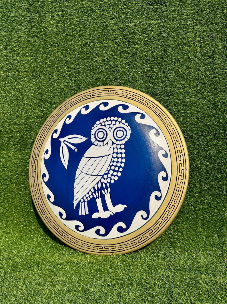 Athena Owl Greek Shield, Ancient Hoplite Round Shield, Mythology Wall Art, Spart