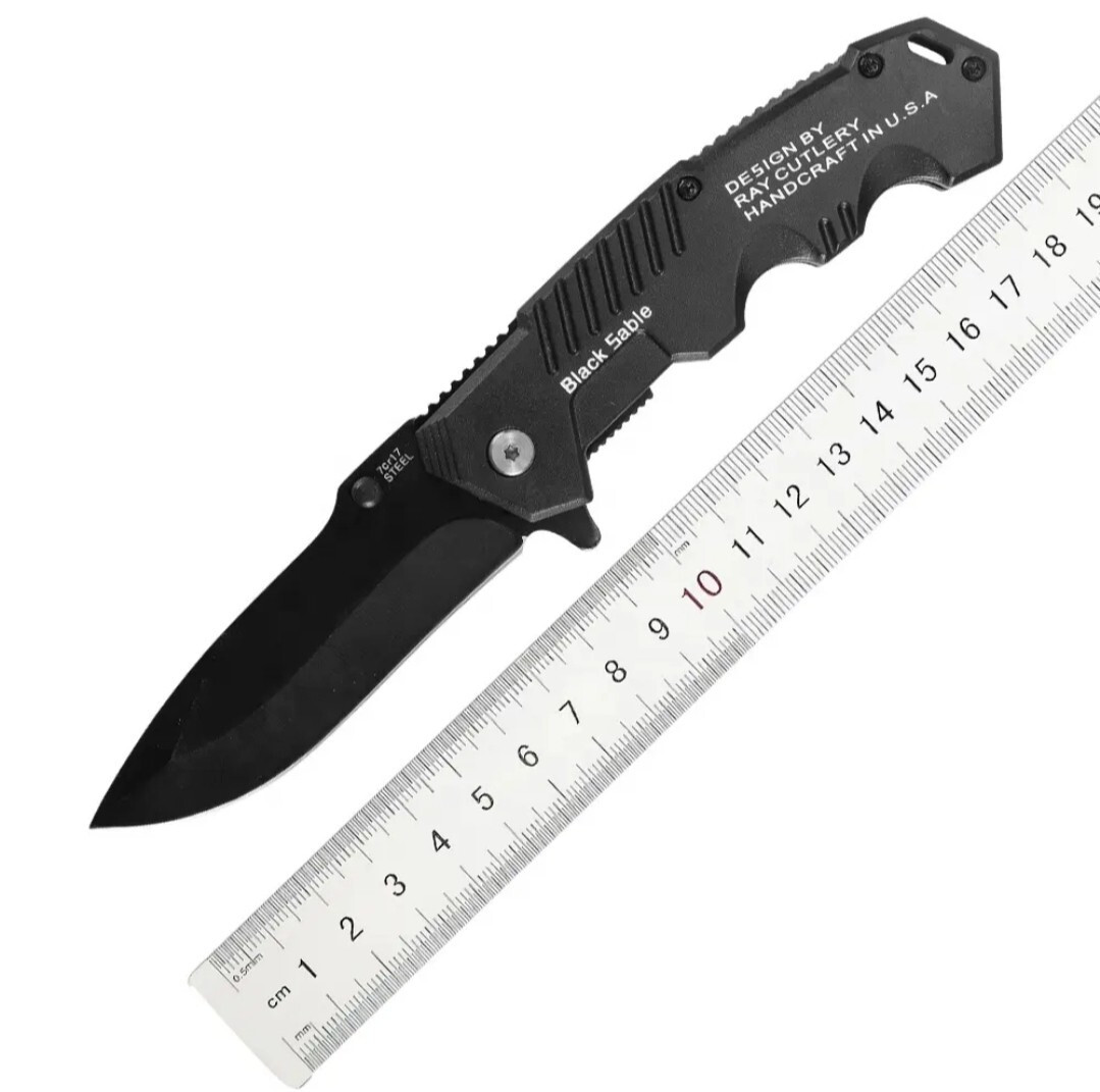 Ray Cutlery Black Sable Aluminum Body Stainless Steel 7CR17 Quick Open Knife