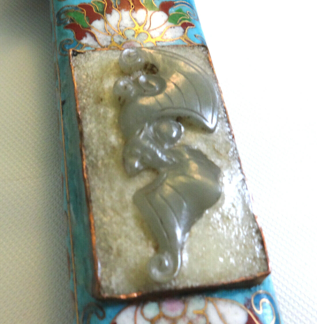 Antique Chinese Sword Jian Jade Tai Chi Cloisonne Enamel Sheath Scabbard