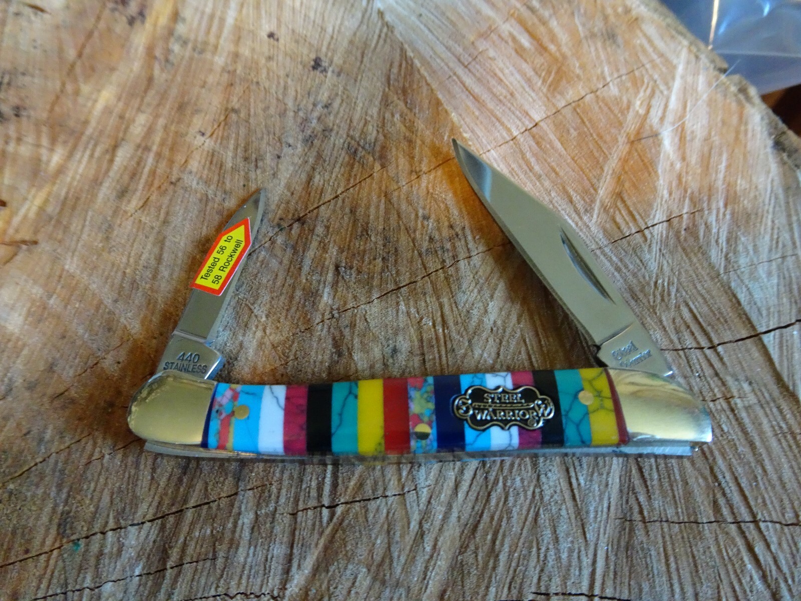 THE NEWEST STEEL WARRIORS 3″ LT COPPERHEAD MULTI-COLOR TURQUOISE HANDLE 2 BLADE