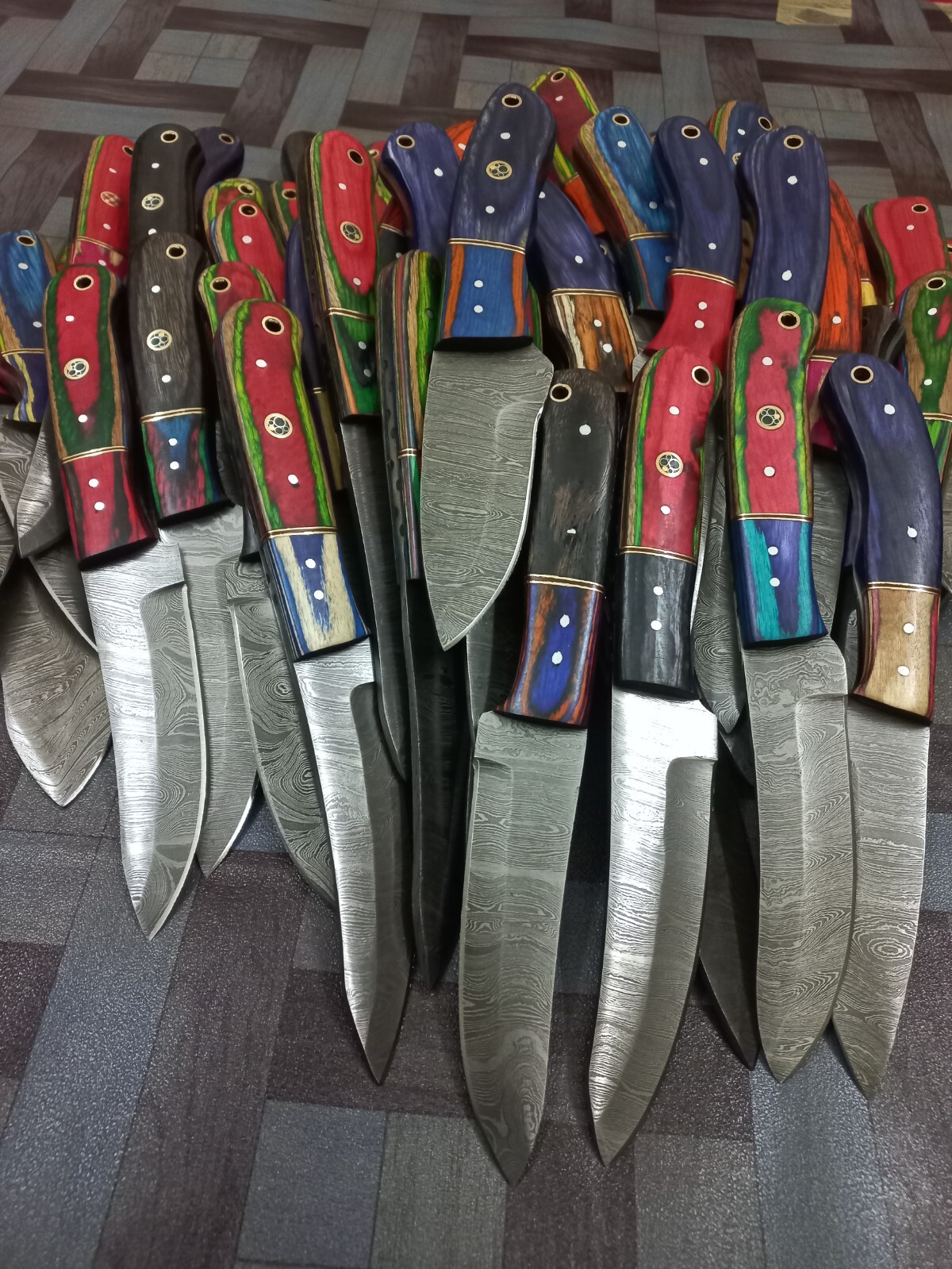 20 Pcs Lot 8″ Damascus Steel Hunting Camping Skinner knife with Leather Sheath