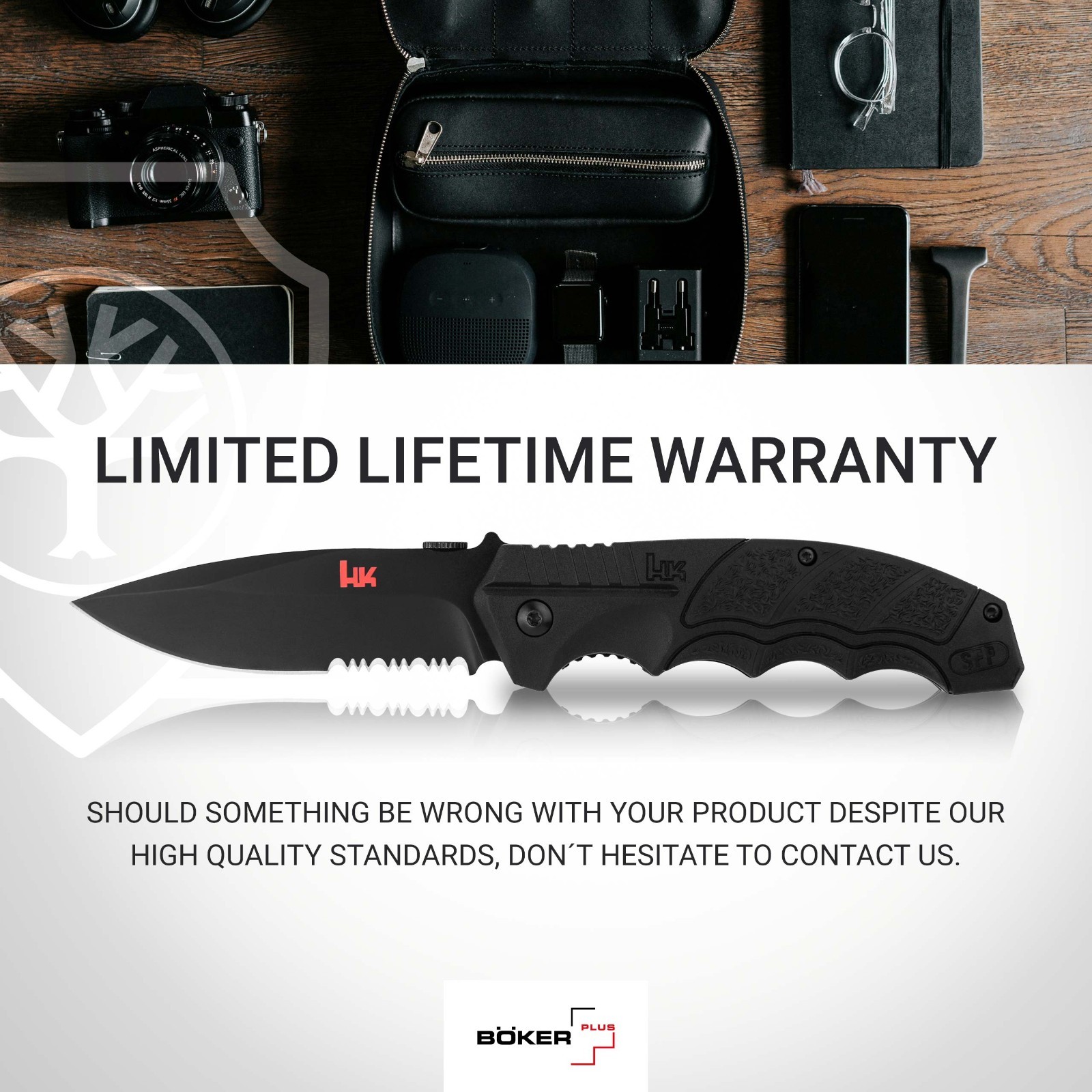Heckler & Koch SFP Tactical Folder All Black Pocket Knife 3.62″ D2 ✔️ 01HK501