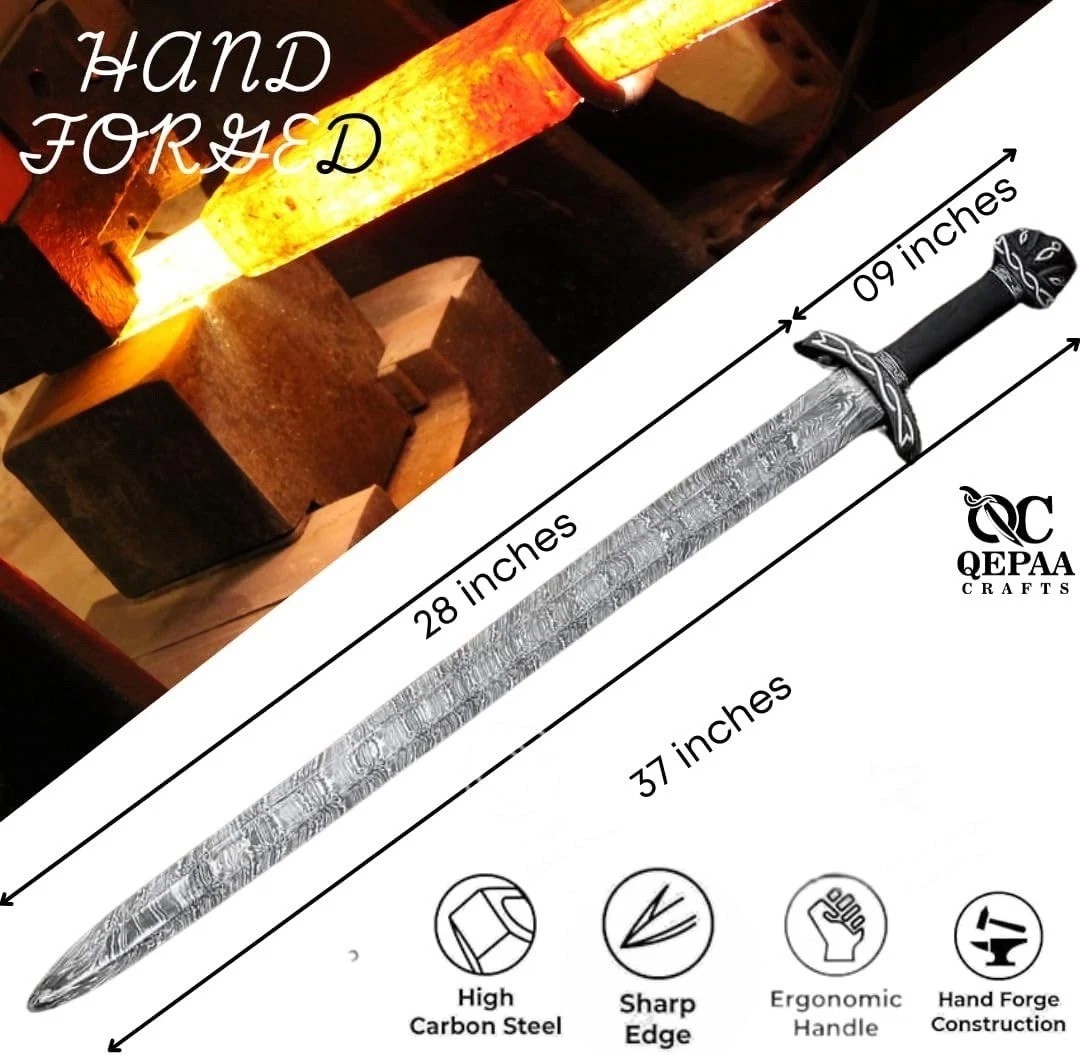 Hand Forged Damascus steel Viking Sword Sharp Battle Ready Medieval Sword