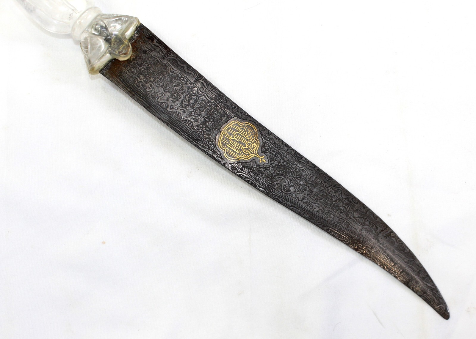 Dagger Gold Koftgari Work Damascus Steel Blade Natural Crystal Stone Handle j446