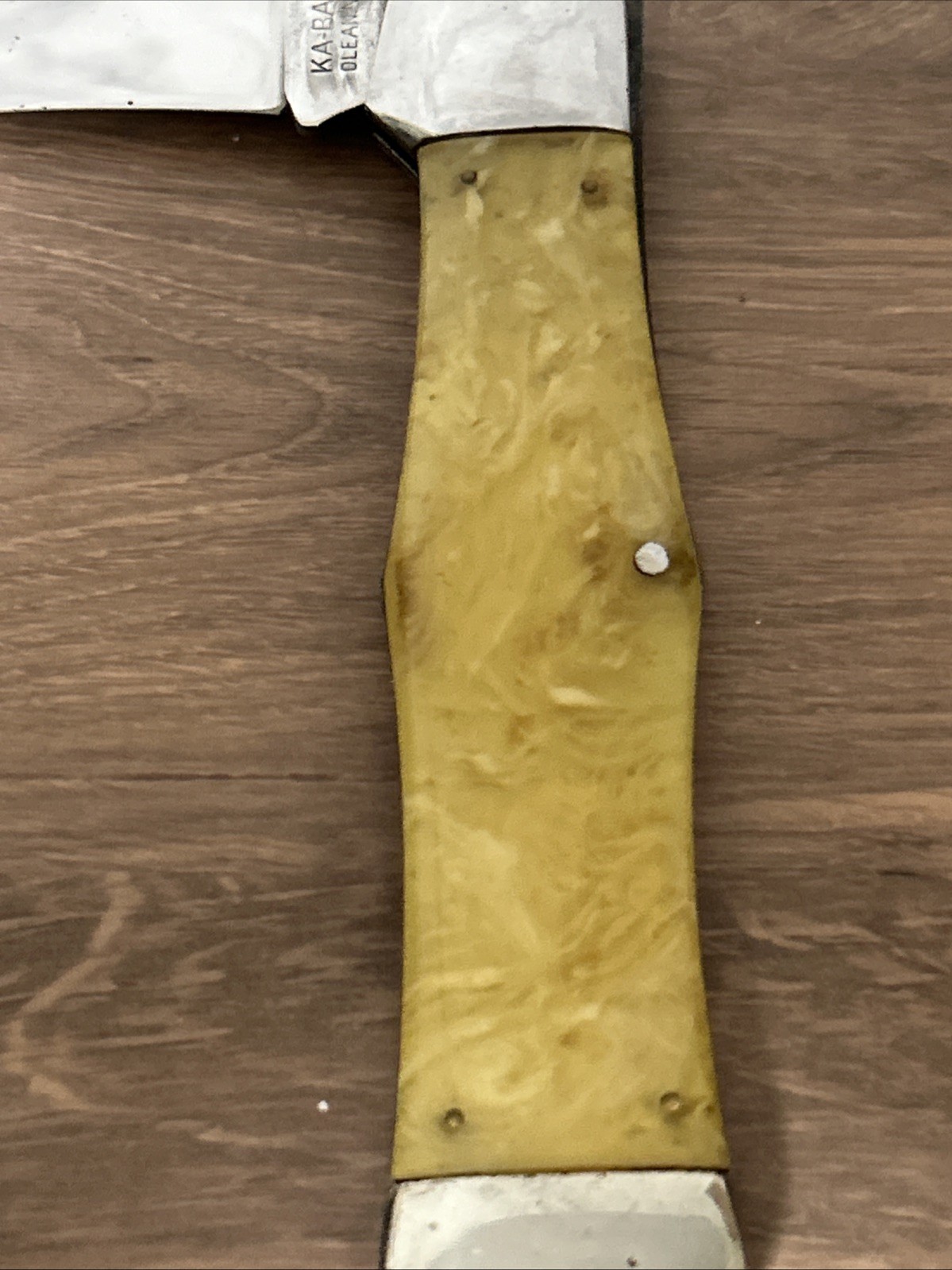Vintage KaBar/Union Cutlery Co. Lg. Coke Bottle Yellow Celluloid Handle Mint