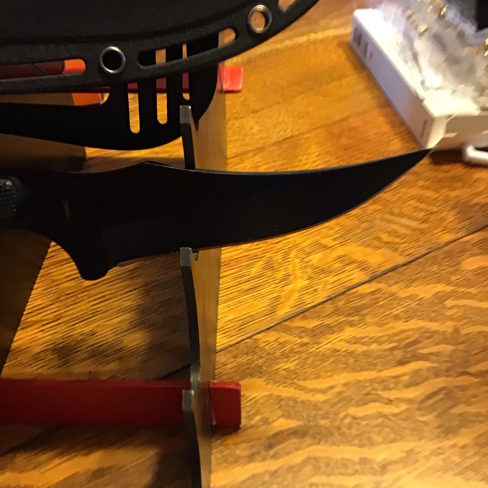 Bowie Knife Black Plastic Handle Clip Point Plain Edge Over 5in Sheath Included