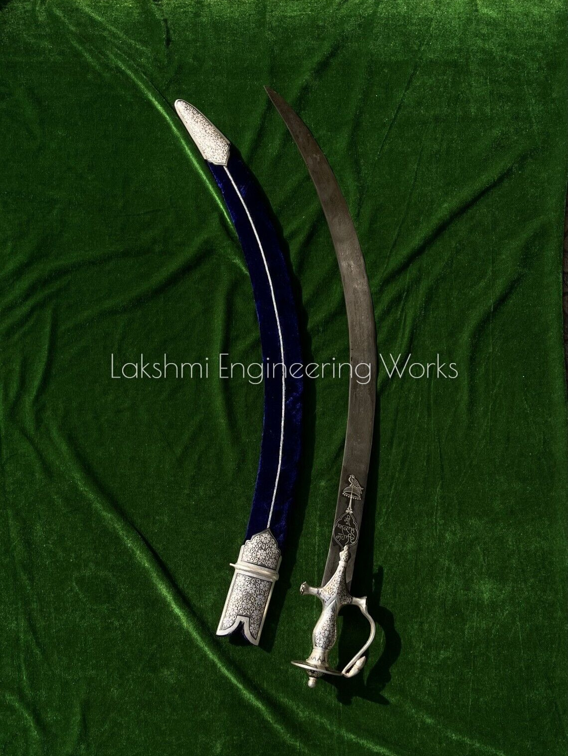 Sikh Goliya Sword Damascus Steel Blade Silver Koftgiri Velvet Scabbard I Buy Now