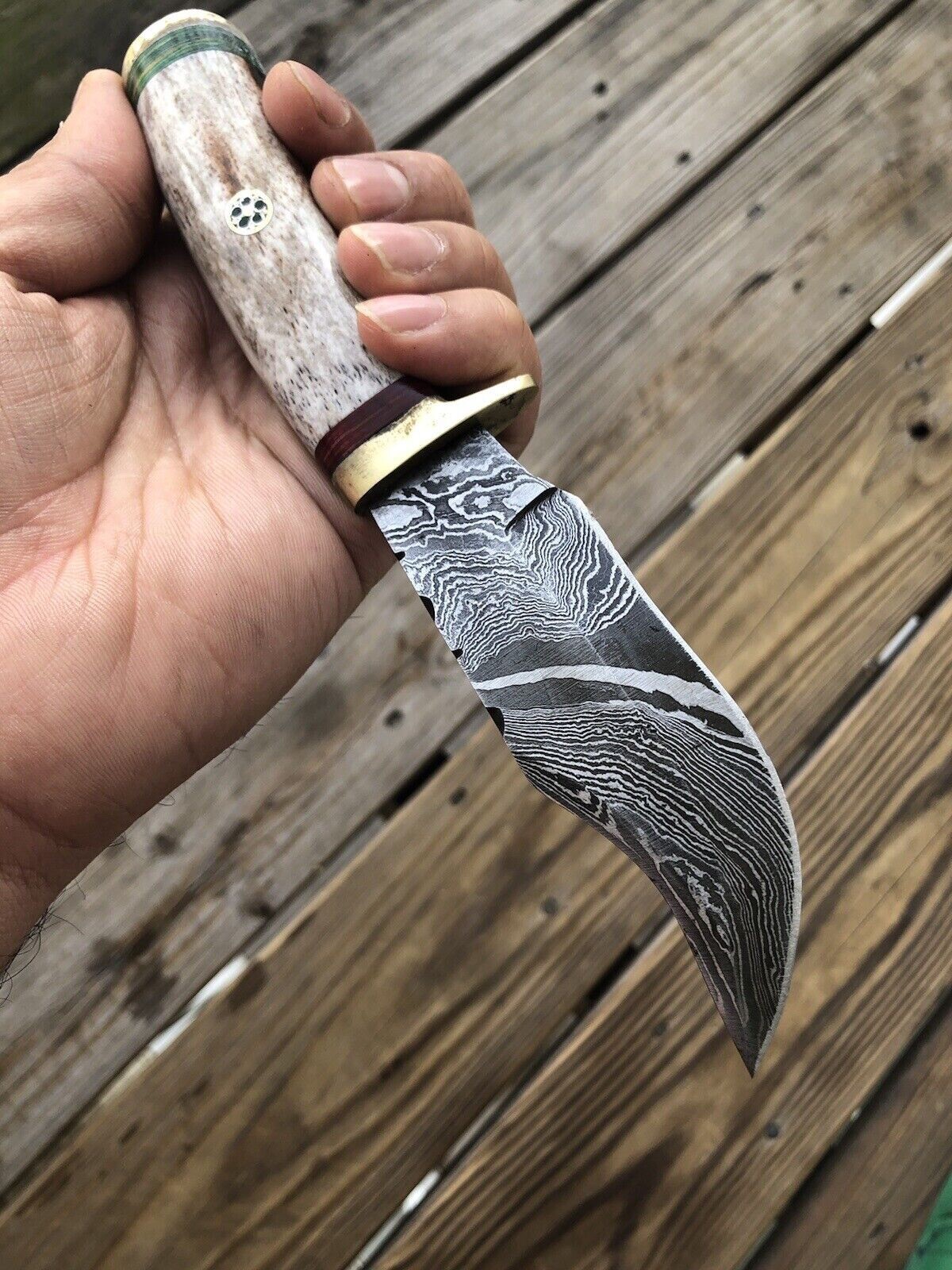 Custom Handmade Damascus Steel HUNTING Skinning Knife Survival Camel bone handle