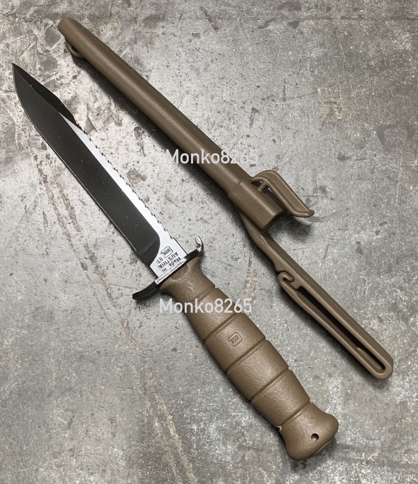 GLOCK KNIFE Survival w 7″ Black High Carbon Steel Blade w Root Saw & Sheath FDE