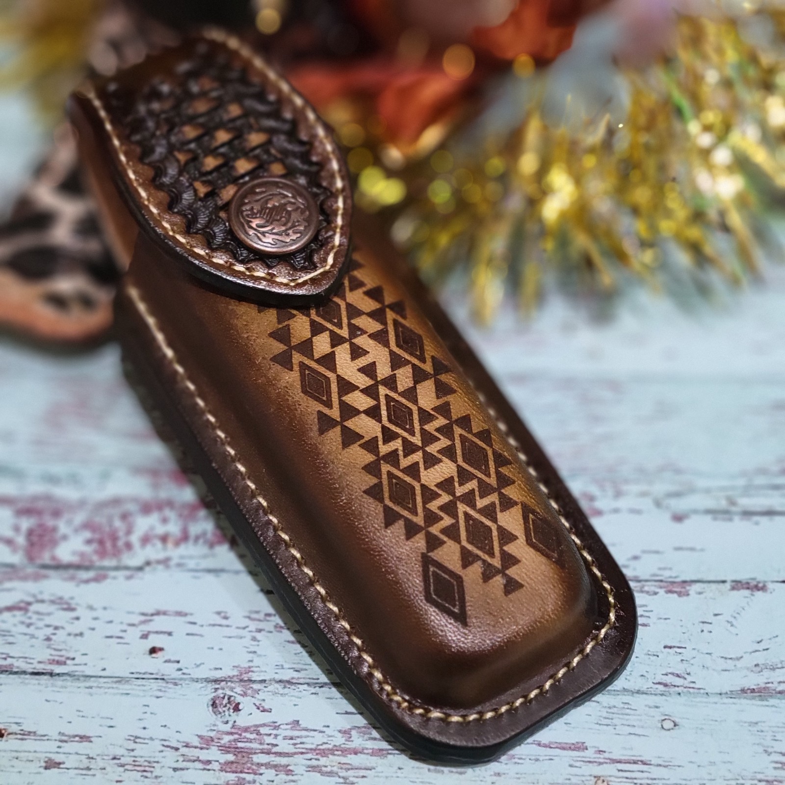 Native American GENUINE LEATHER POCKET KNIFE SHEATH 5.5 » HANDMADE BELT LOOP