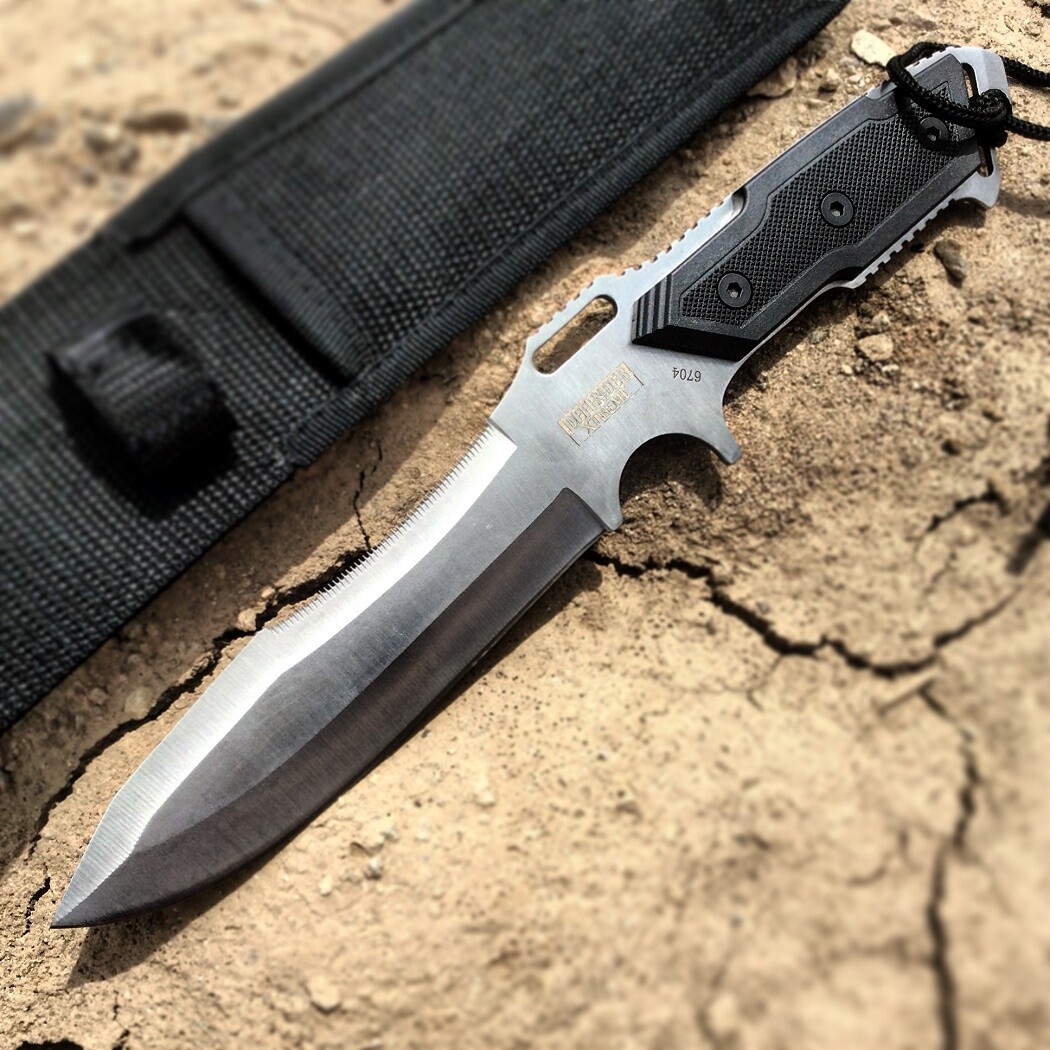 12″ Hunting Knives Steel Blade Silver & Black Knife Nylon Sheath