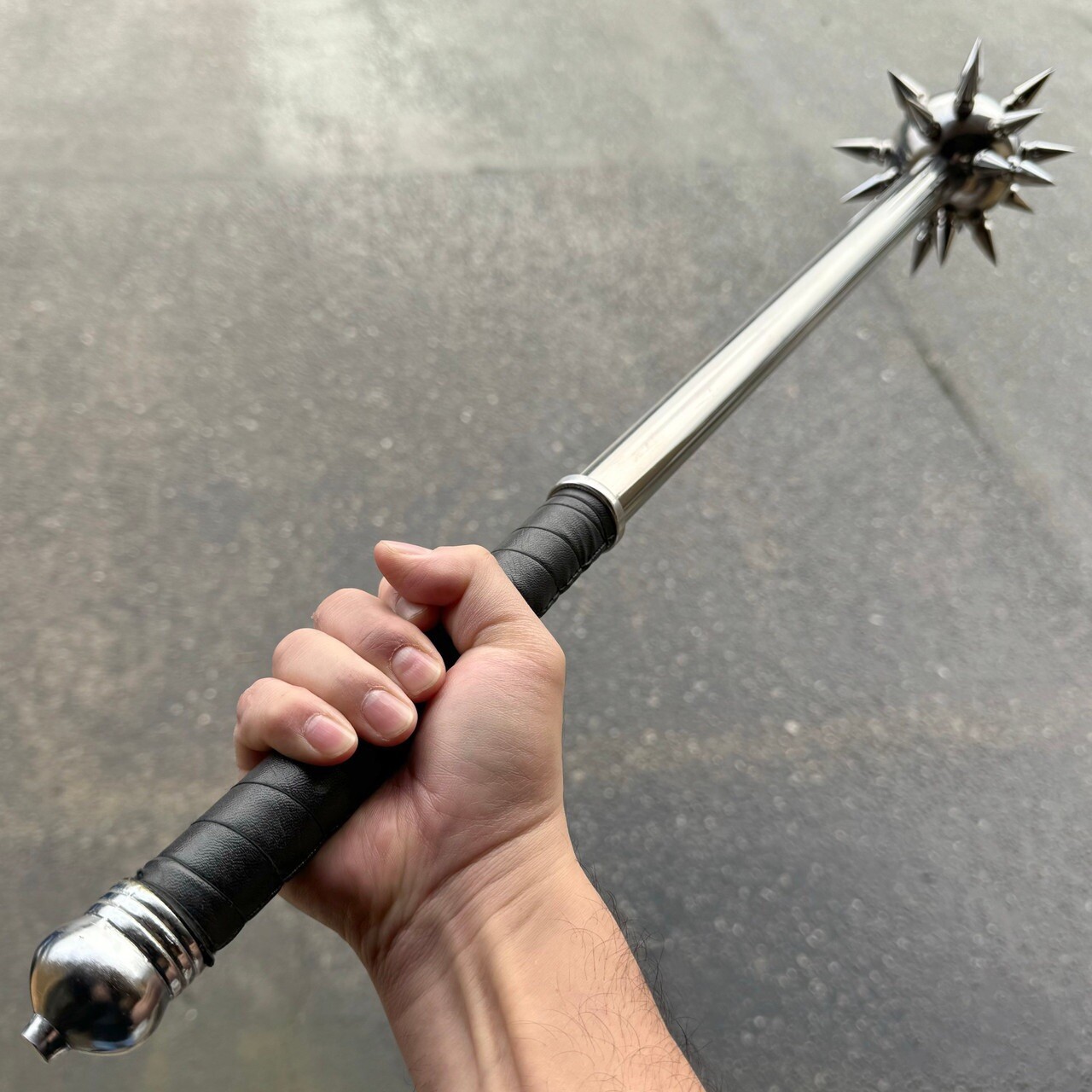 LARP Medieval Spiked Ball Mace STEEL Morning Star Chrome HANDLE, 32” Free Ship