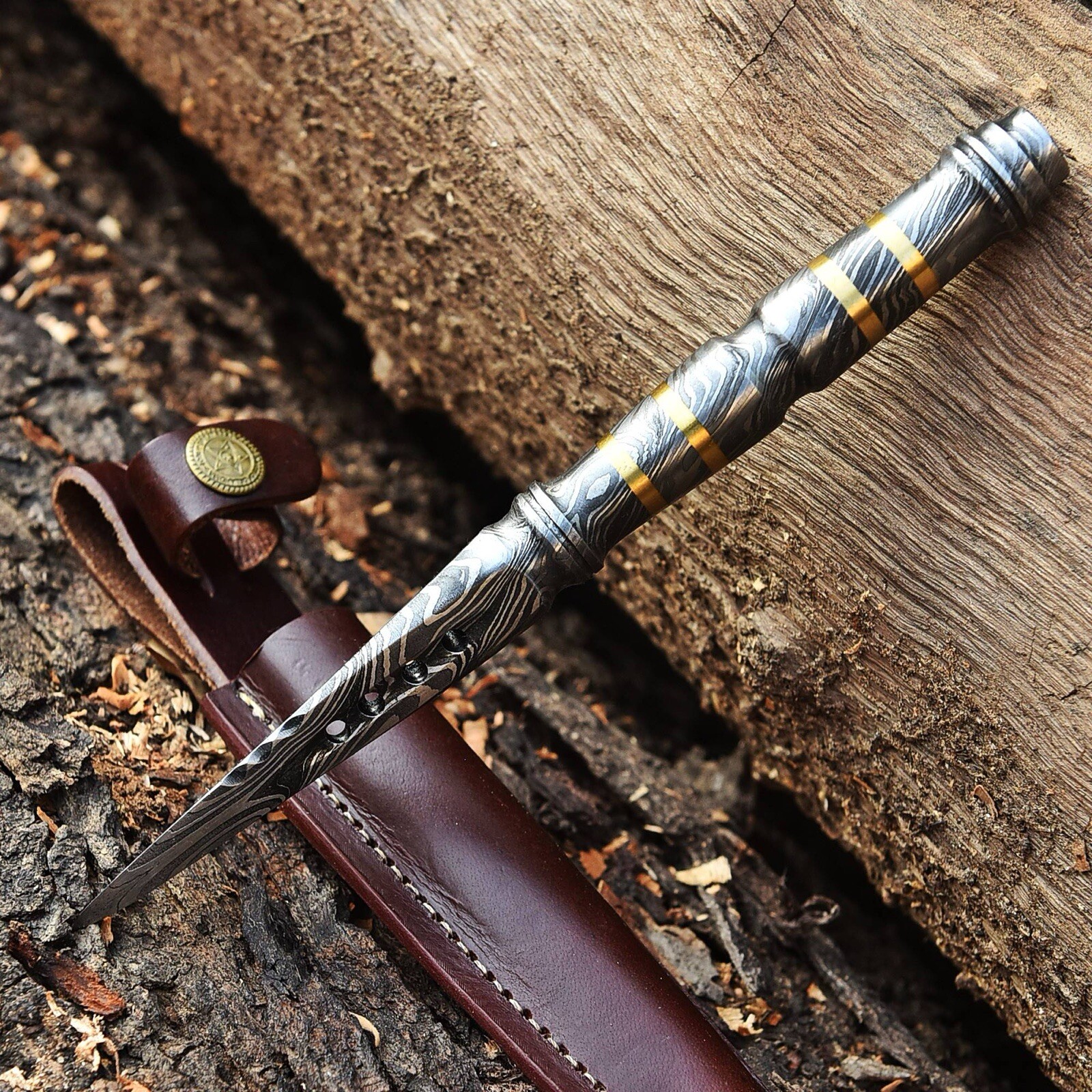 Handmade DAMASCUS STEEL Hunting Dagger Survival Boot KNIFE Full Tang Combat Tri
