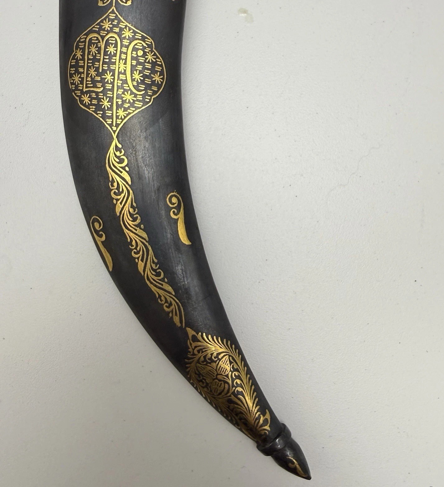 India Persian Khanjar Dagger Damascus Blade Gold Inlay Tiger Handle w Sheath