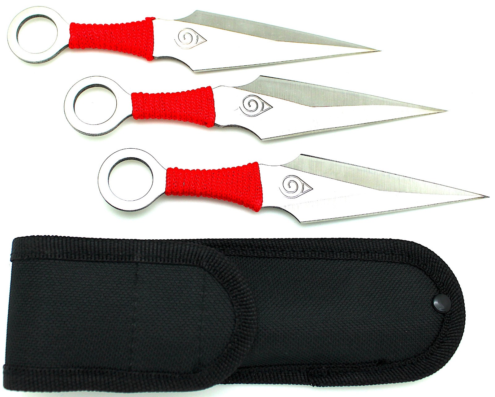 6 1/2″ NEW 3 Pc AEROBLADES Silver Red Cord KUNAI THROWING KNIVES Throw Knife Set