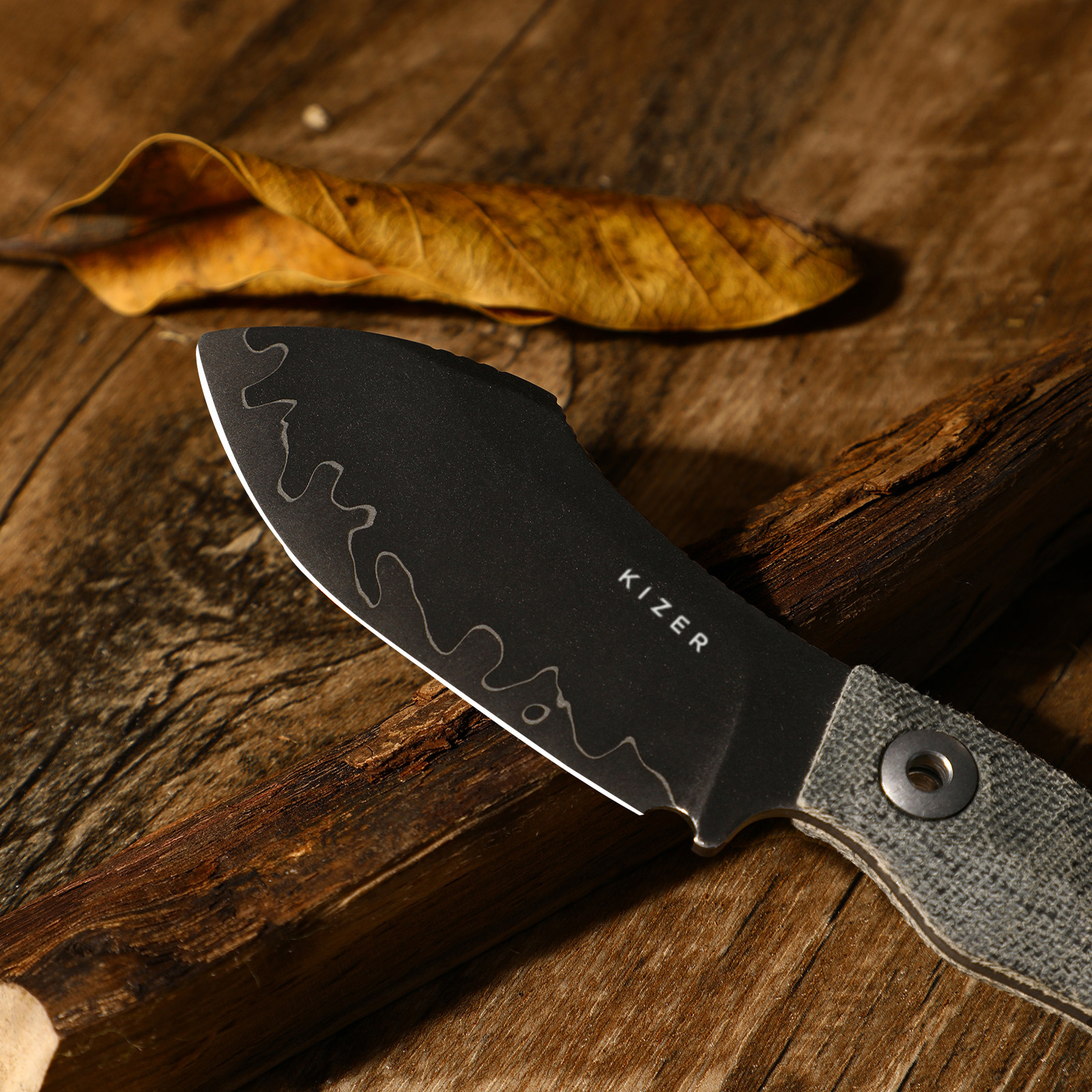 Kizer Rook Fixed Knife 3-layer Composite Steel Blade Micarta Handle With Sheath